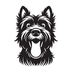 Scottish Terrier Dog Face Clipart Design - Dog Head Logo - Scottish Terrier Vector illustration in black and white