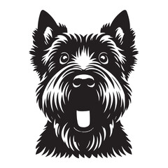 Scottish Terrier Dog Face Clipart Design - Dog Head Logo - Scottish Terrier Vector illustration in black and white
