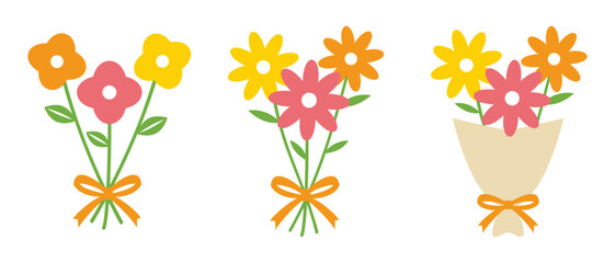 シンプルでかわいい花束。フラットデザインのベクターイラスト。
