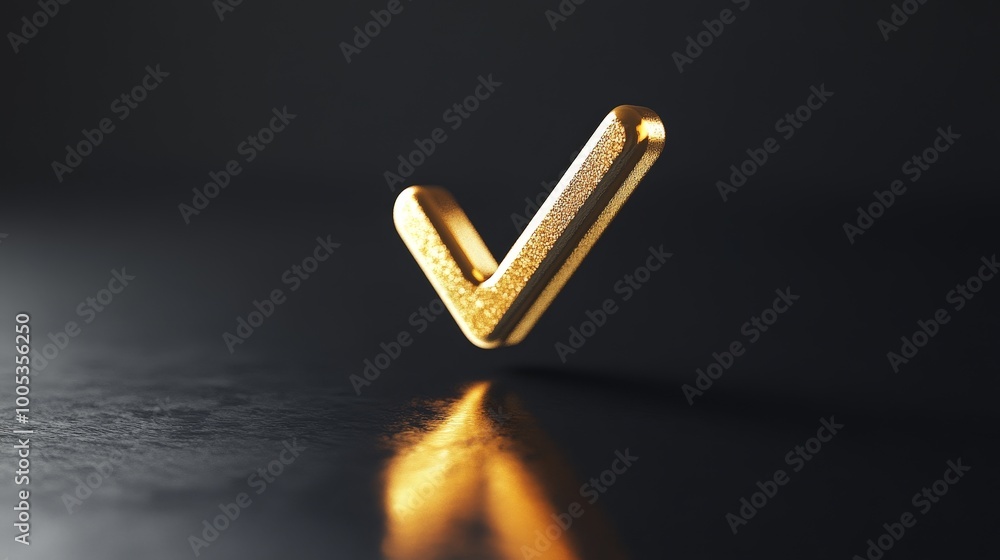 Poster a gleaming gold tick mark, signifying correctness and confirmation. the tick's shine and reflection 