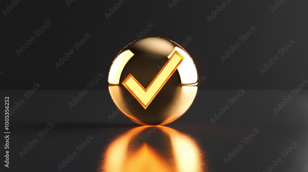 Poster a gleaming gold tick mark, signifying correctness and confirmation. the tick's shine and reflection 