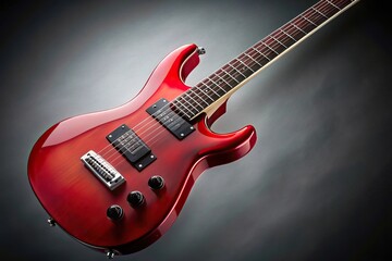 Obraz premium Red electric guitar fretboard and body on gray background