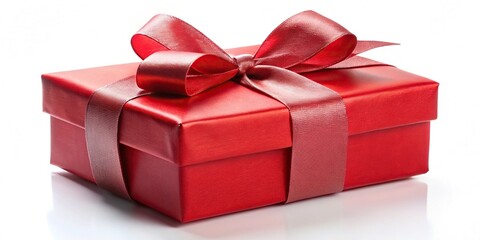 Fototapeta premium Red gift box with ribbon bow isolated on white background