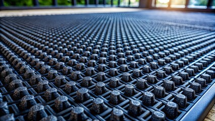 Fototapeta premium This seamless black plastic doormat texture in high resolution is perfect for backgrounds and design projects,