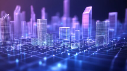 Fototapeta premium low poly modern wireframe city 3d rendering. 