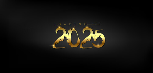 Vibrant gold Happy New Year 2025 displayed on a black background embodying the excitement of the upcoming year