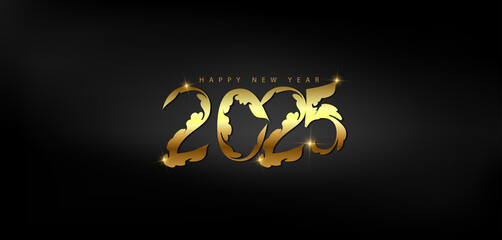 Vibrant gold Happy New Year 2025 displayed on a black background embodying the excitement of the upcoming year