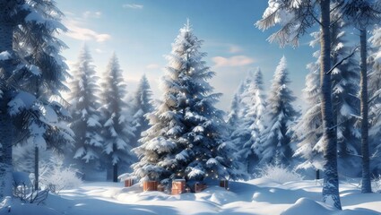 Obraz premium Snowy Winter Landscape with Pine Trees