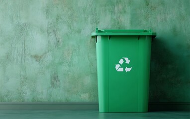 Ecofriendly recycling bin isolated against a flat pale green background, offering ample copy space for sustainability messages