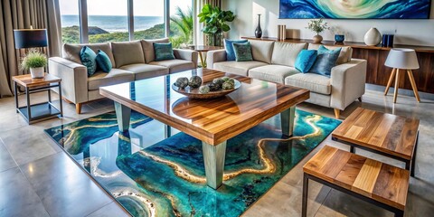 Fototapeta premium Transform your living space with exquisite epoxy resin furniture, showcasing artistic designs that bring elegance and a