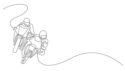 continuous line of motorbike racers competing to win the championship. motorbike racing competition drawn in one line.one line drawing of motorbike racers for event background