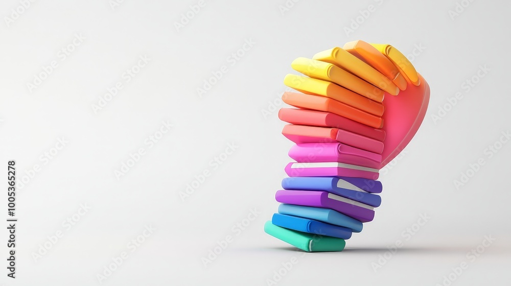 Poster a playful 3d design illustrates a stack of colorful books arranged to form a light bulb. the simplic