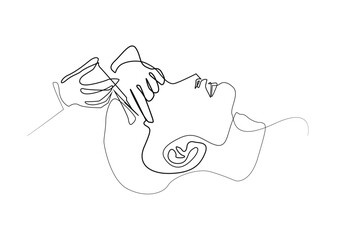 one continuous line drawing of men's facial care. one line drawing of men's skin care clinic.single line of men's facial serum.isolated white background