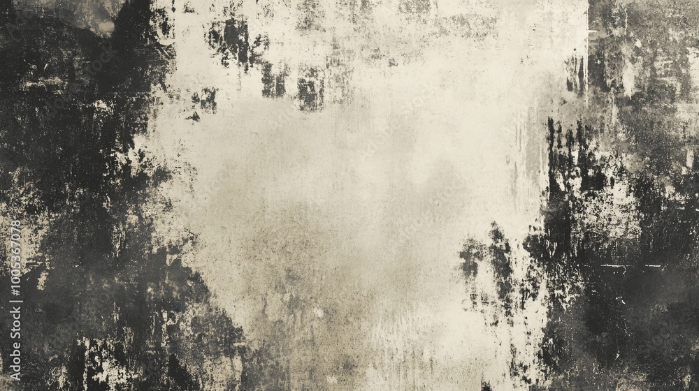 Poster a rough, monochrome grunge texture with abstract, distressed patterns, emphasizing a rugged and vint