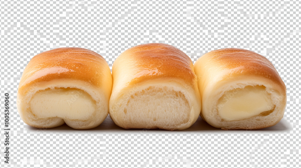 Poster Soft butter-filled rolls displayed in a row on a transparent background
