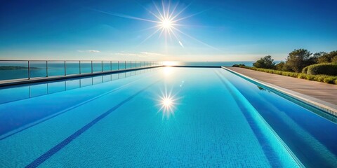 Fototapeta premium Reflective pool water in bright blue with sunlight