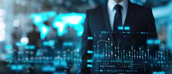 Fototapeta premium Businessman in Suit Presenting Data Insights