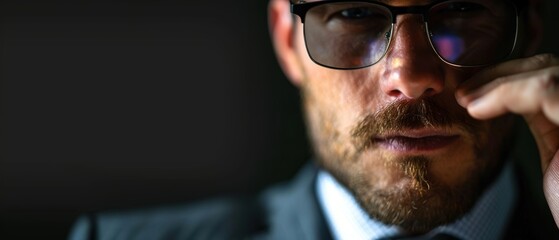 Fototapeta premium Professional Man in Suit Adjusting Glasses