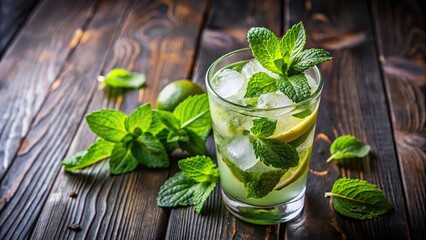 Refreshing mojito cocktail with mint leaves