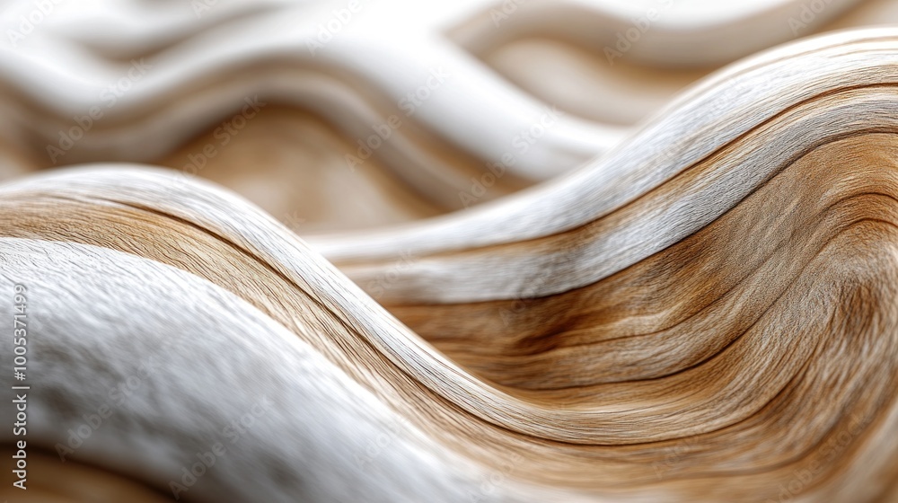 Poster abstract waves of textured materials in soft tones create a fluid, organic appearance.