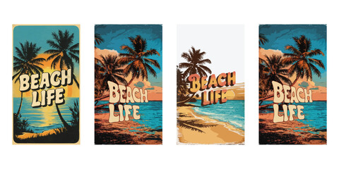 Beach life vector graphic t-shirt design set