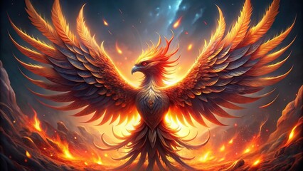 Regal Phoenix with Piercing Gaze and Radiant Feathers Shimmering with Embers in Rendering