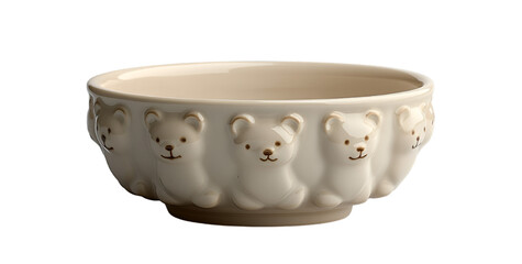 A white bowl featuring a charming bear design, perfect for adding a whimsical touch to any table setting.