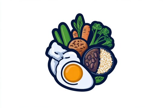 Minimalist icon of a portion-controlled meal, with simple shapes representing balanced servings of protein, vegetables, and grains.