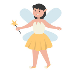 Happy Little Lady Fairy Character. Vector Illustration in Cartoon Style.