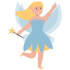 Happy Little Lady Fairy Character. Vector Illustration in Cartoon Style.