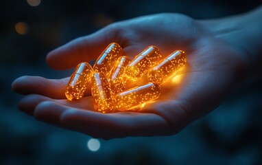 Glowing capsules resting in an outstretched hand, highlighting a revolutionary new medical treatment innovation
