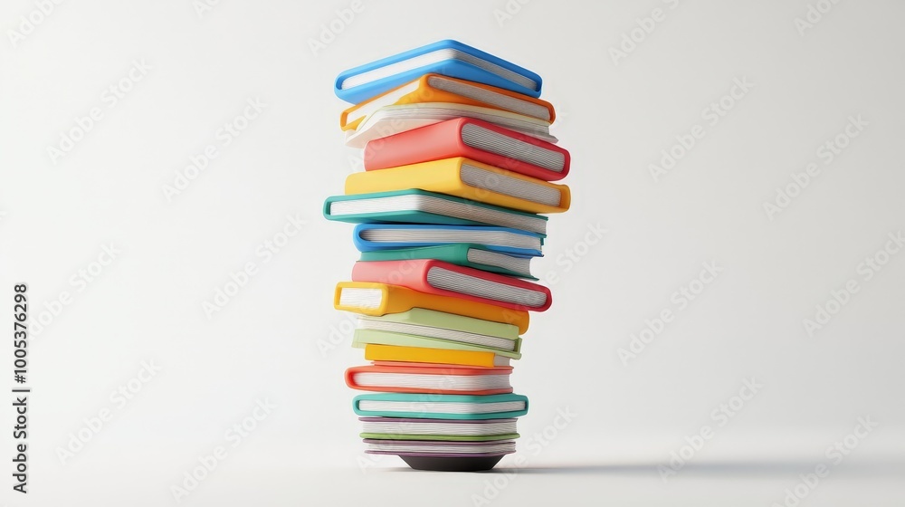Poster a unique 3d rendering displays a stack of colorful books shaped like a light bulb