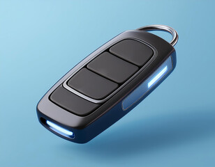 3D black car key with a blue light