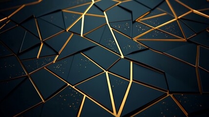 Geometric line patterns in gold on a dark navy background, sharp and minimalistic, combining luxury and simplicity