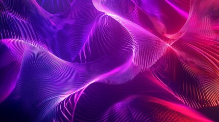 Fototapeta premium Abstract 3D neon background featuring bright purple, violet, and pink lines illuminated in ultraviolet light
