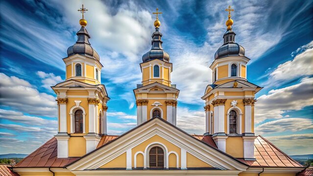 Roof of Dominican church in Ternopil, symmetrical architecture