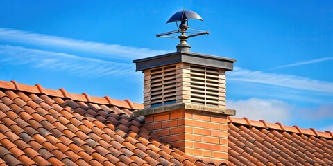 Rotating wind directional cowl on chimney reflecting wind direction gently