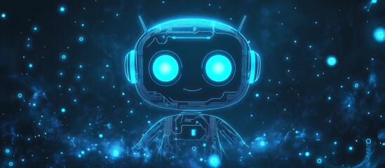 Neon Robot in a Digital Nebula
