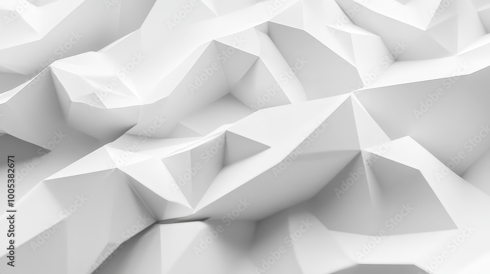 Fototapete abstract 3d render of a white low poly background with angular shapes and a smooth surface