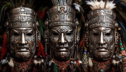 The masks could be adorned with intricate geometric patterns and symbols inspired by Incan art. These patterns would be engraved into the metallic surfaces.
