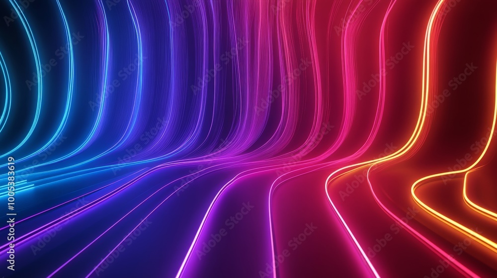 Aufkleber abstract 3d render with neon rays and glowing lines in a vibrant spectrum of colors, delivering a br
