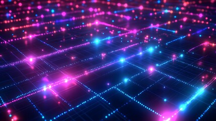 Obraz premium Abstract 3D Grid with Glowing Blue and Pink Lines and Dots