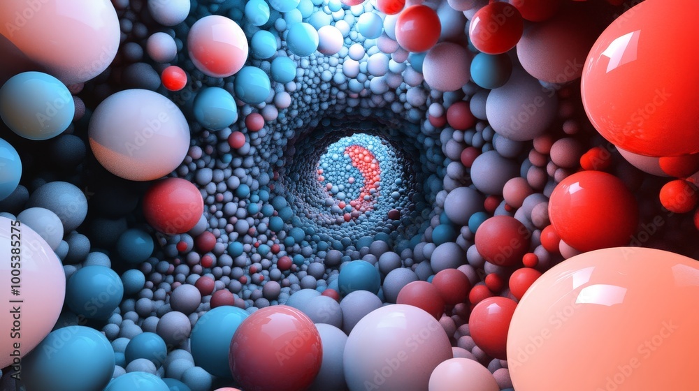 Aufkleber abstract 3d spheres arranged in a spiral formation, with varying sizes and colors creating a sense o