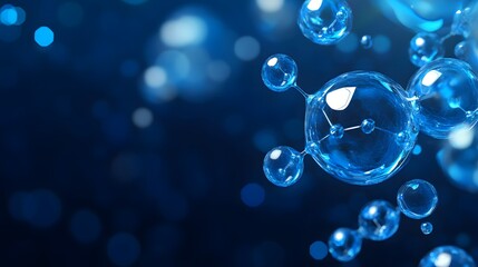 Abstract Blue Spheres with Interconnected Lines on a Deep Blue Background