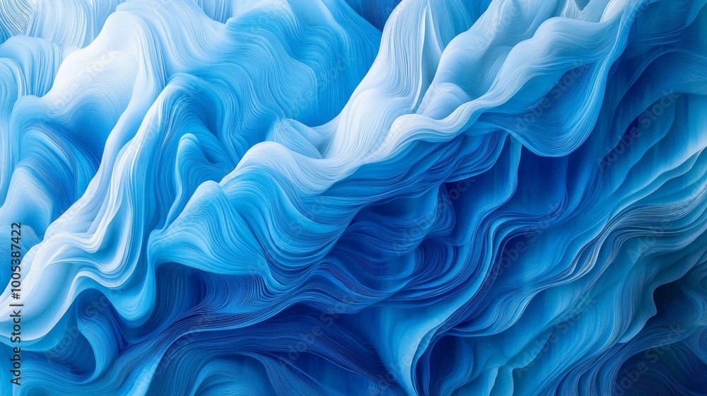 Poster abstract blue wave art showcasing flowing, continuous lines. the gradient of blues blends together, 