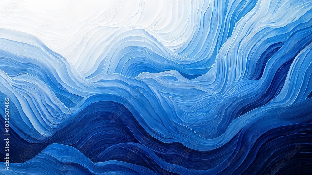 Poster abstract blue wave art showcasing flowing, continuous lines. the gradient of blues blends together, 