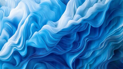 Fototapeta premium Abstract blue wave art showcasing flowing, continuous lines. The gradient of blues blends together, creating a serene and visually appealing composition