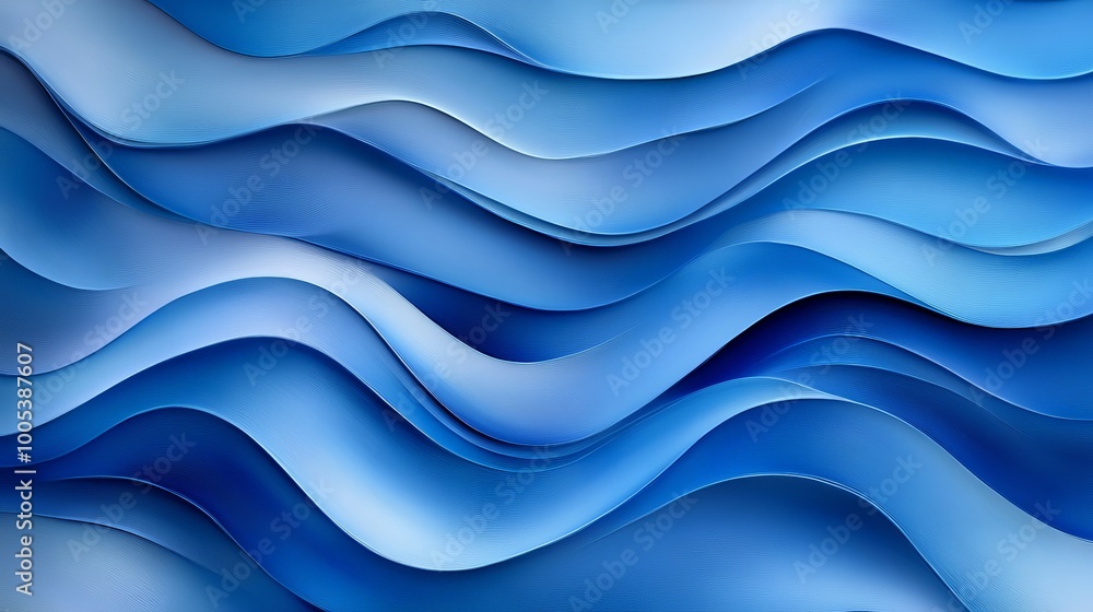 Poster abstract blue wave art with flowing, smooth curves. the design features various shades of blue blend