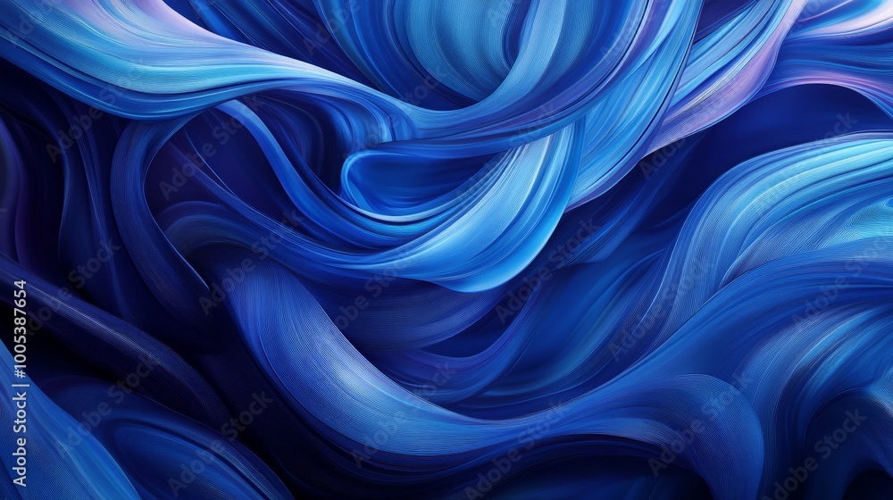 Poster abstract blue wave artwork with smooth, intertwined curves. the different shades of blue create a ha