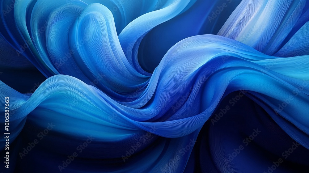 Poster abstract blue wave artwork with smooth, intertwined curves. the different shades of blue create a ha